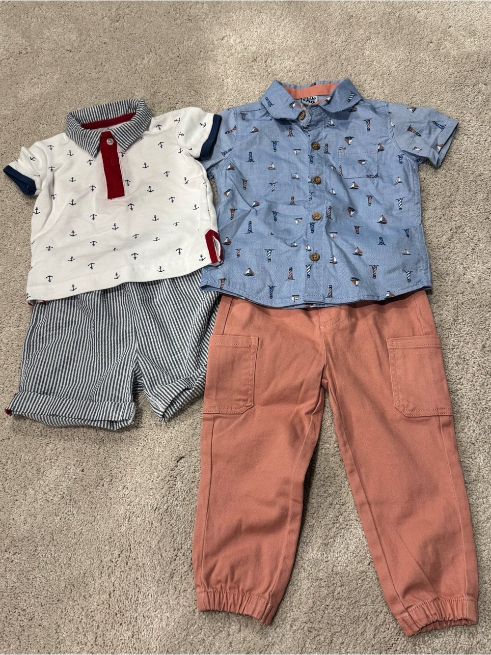 Beach outfits boys 18 months Blue Nautical Button-Down shirt set